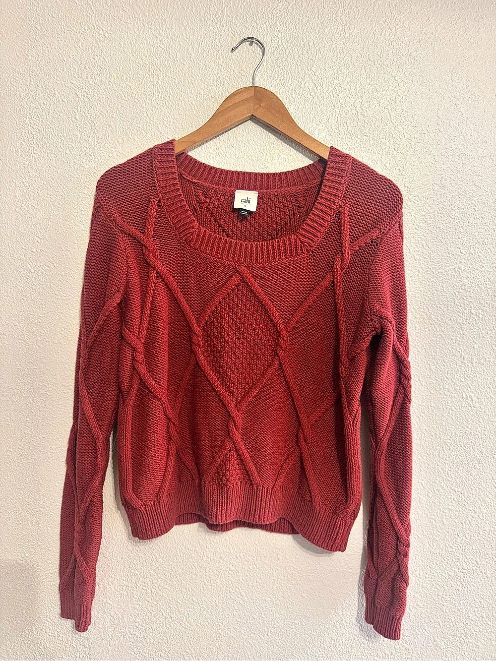 Cabi Cable Knit Crewneck Sweater in Red Like New